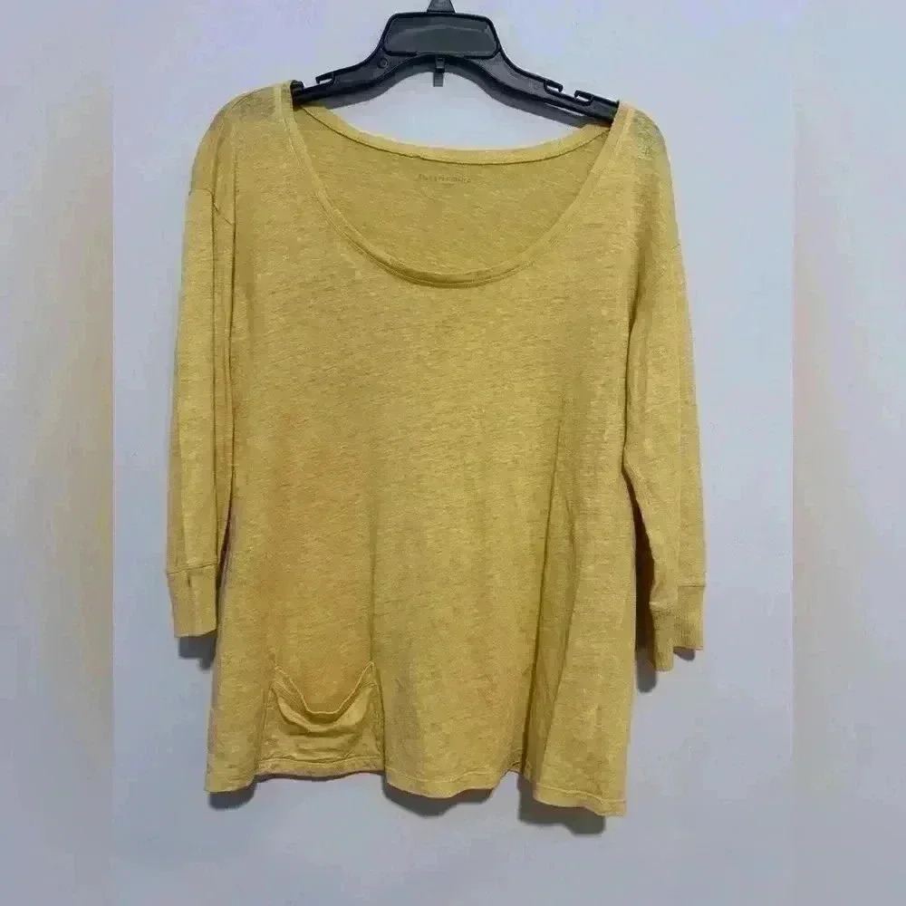 Eileen Fisher Womens 100% Linen Yellow Top 3/4 Sleeve Size Small